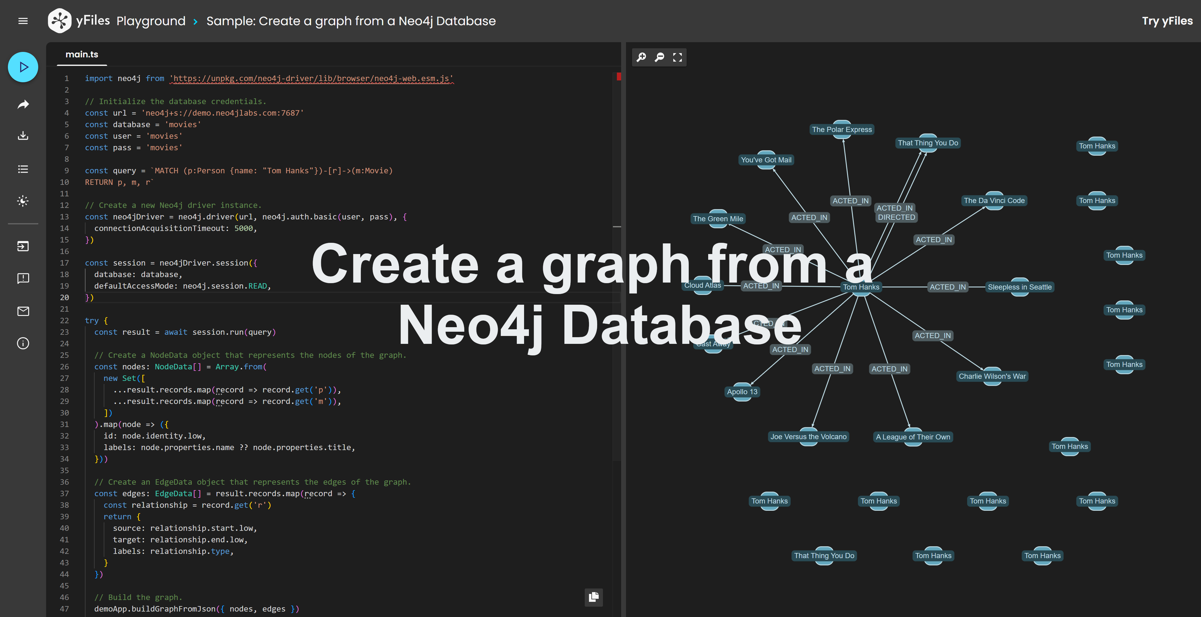 Thumbnail for the demo: Playground: Create a graph from a Neo4j database